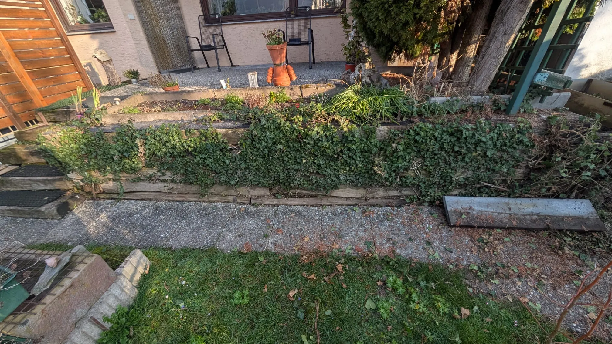 Garten – Terrasse mit Efeu