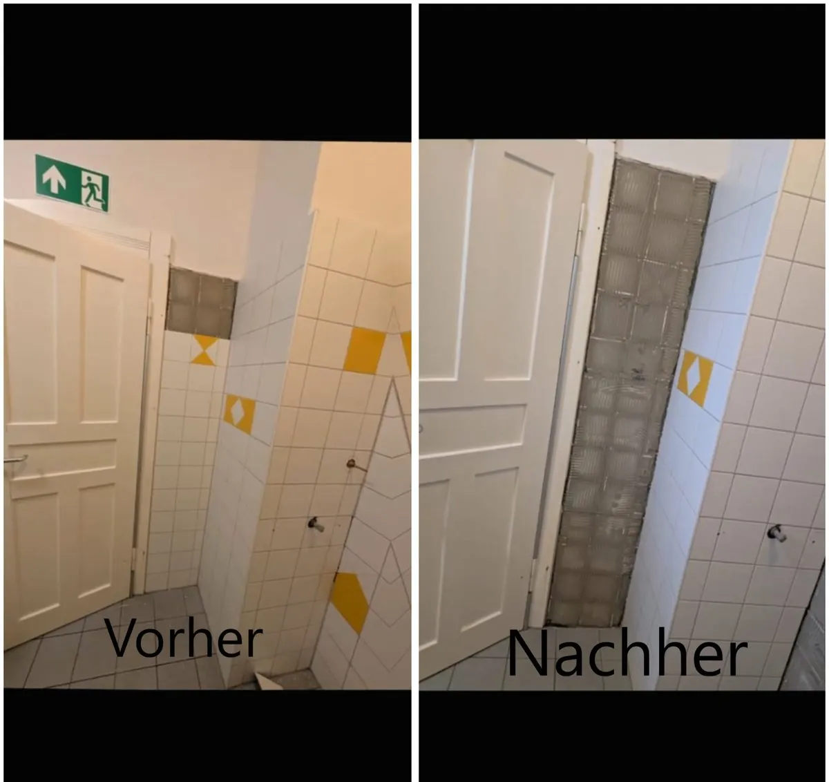 WC-Bereich – Alte Wandfliesen entfernt (Vorher/Nachher)