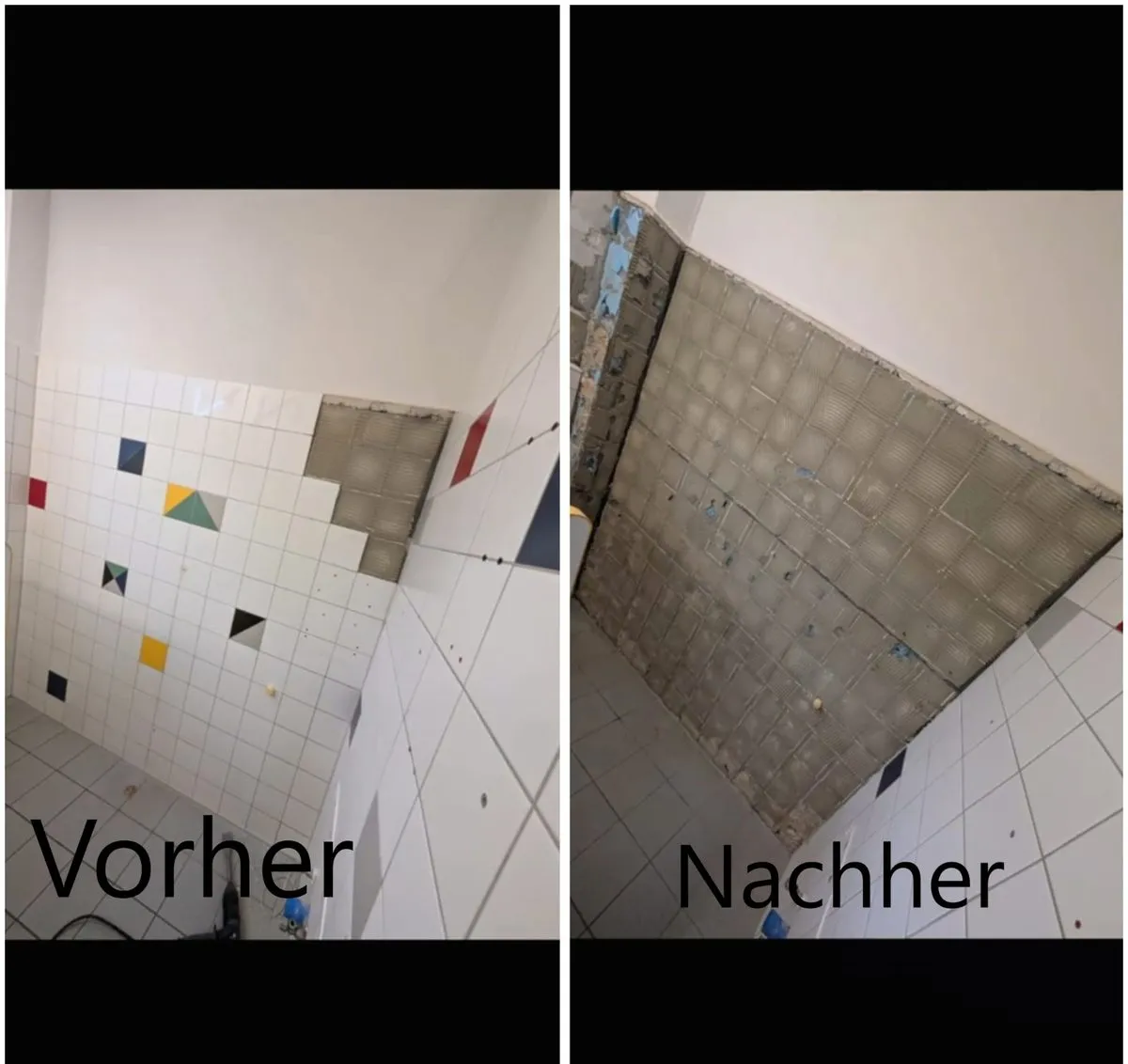 Badezimmer – Bunte Dekorfliesen professionell abgestemmt (Vorher/Nachher)